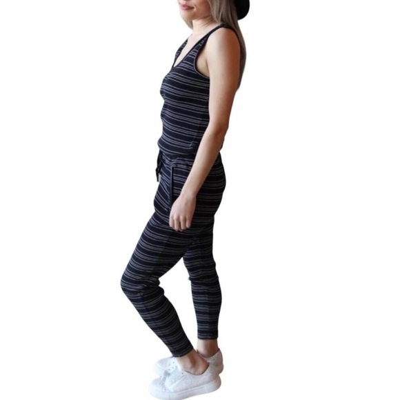 BOBI JUMPSUIT BLACK/WHITE STRIPED NWT - Picture 3 of 5
